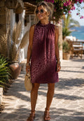 Burgundy Animal Print Sleeveless Shift Dress