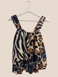Mixed Animal Print Bubble Hem Top
