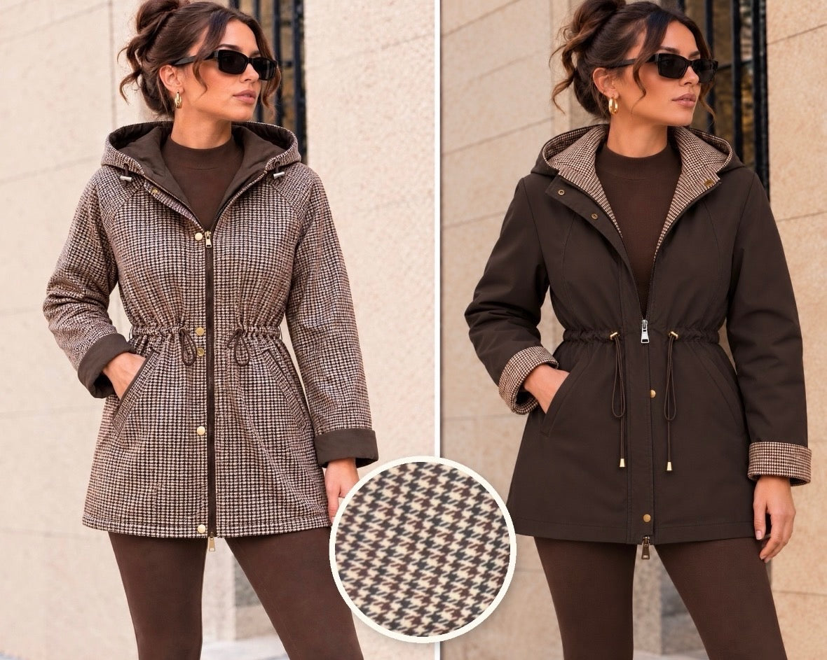 Luxe Reversible Chocolate Brown Gingham Showerproof Jacket