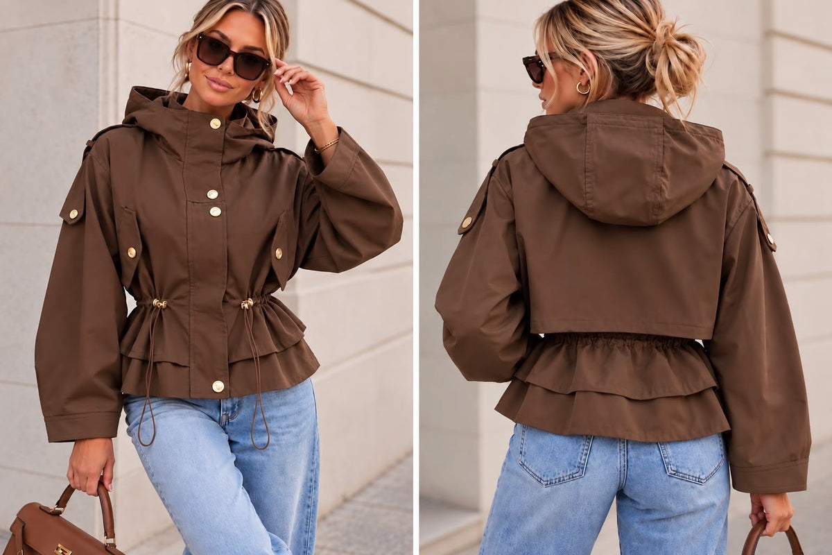 Luxe Choc Brown Cinched-In Waist Gold Button Jacket