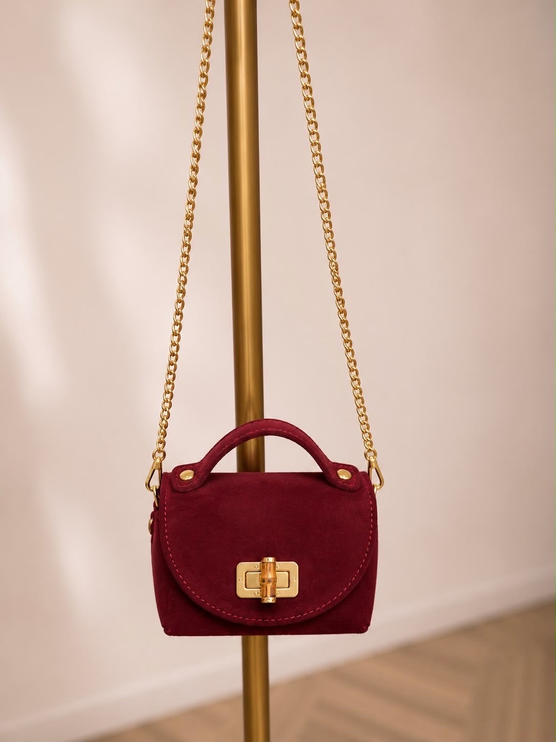 The Berry Red Faux Suede Mini Crossover Bag