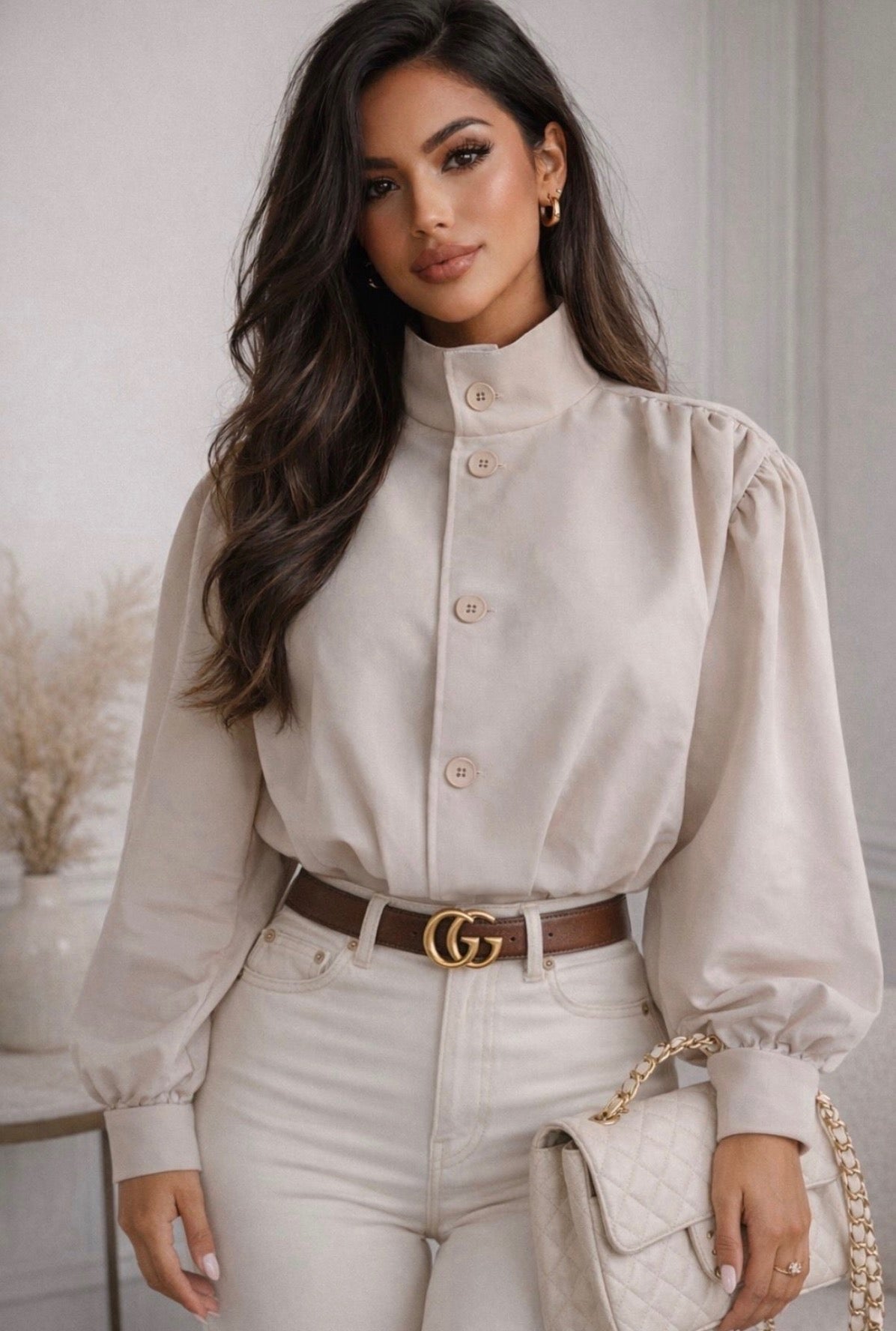 Puffed Sleeve High Neck Cropped Inspired Jacket