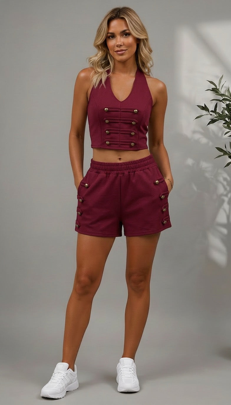 Military Halter Neck Shorts Set