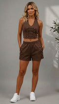 Military Halter Neck Shorts Set