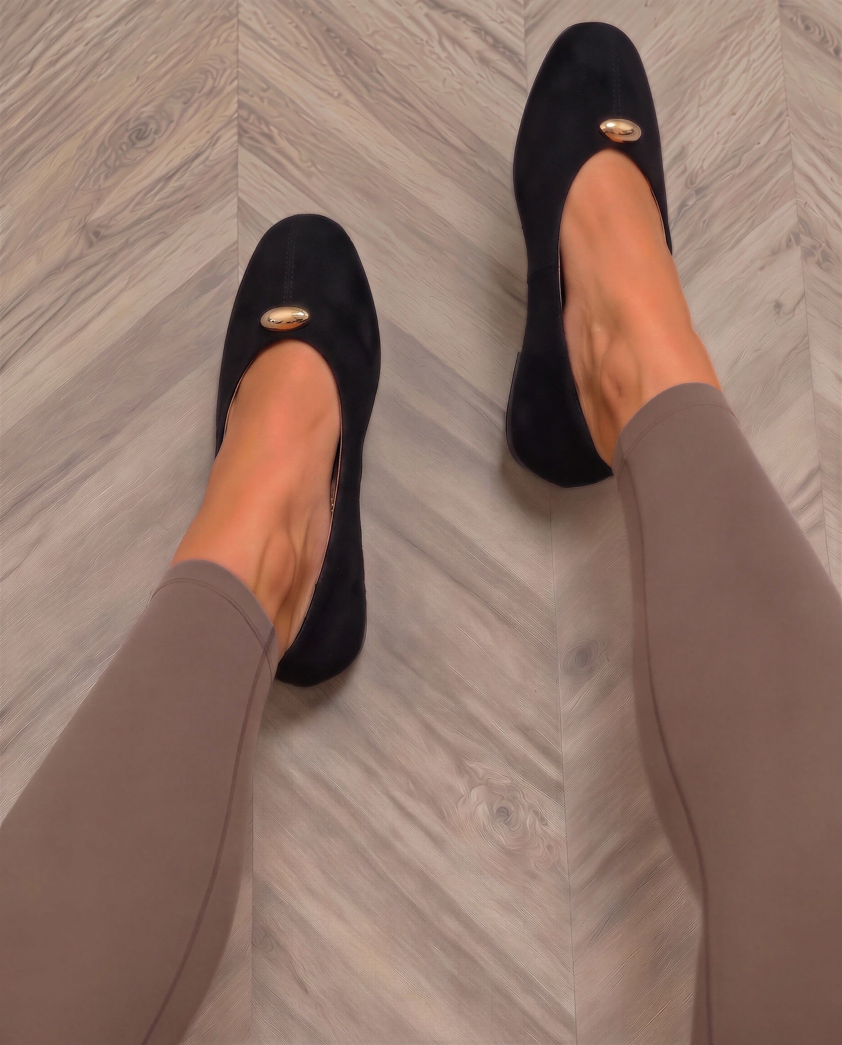 Black Gold Embellished Suede Ballet Flats