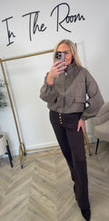The ‘IVIVI’ Luxe Cropped Chocolate Checkered Zip Jacket