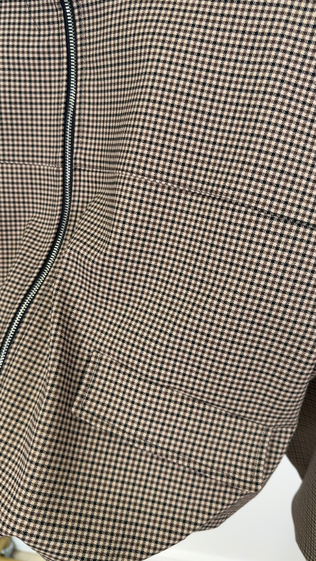 The ‘IVIVI’ Luxe Cropped Chocolate Checkered Zip Jacket