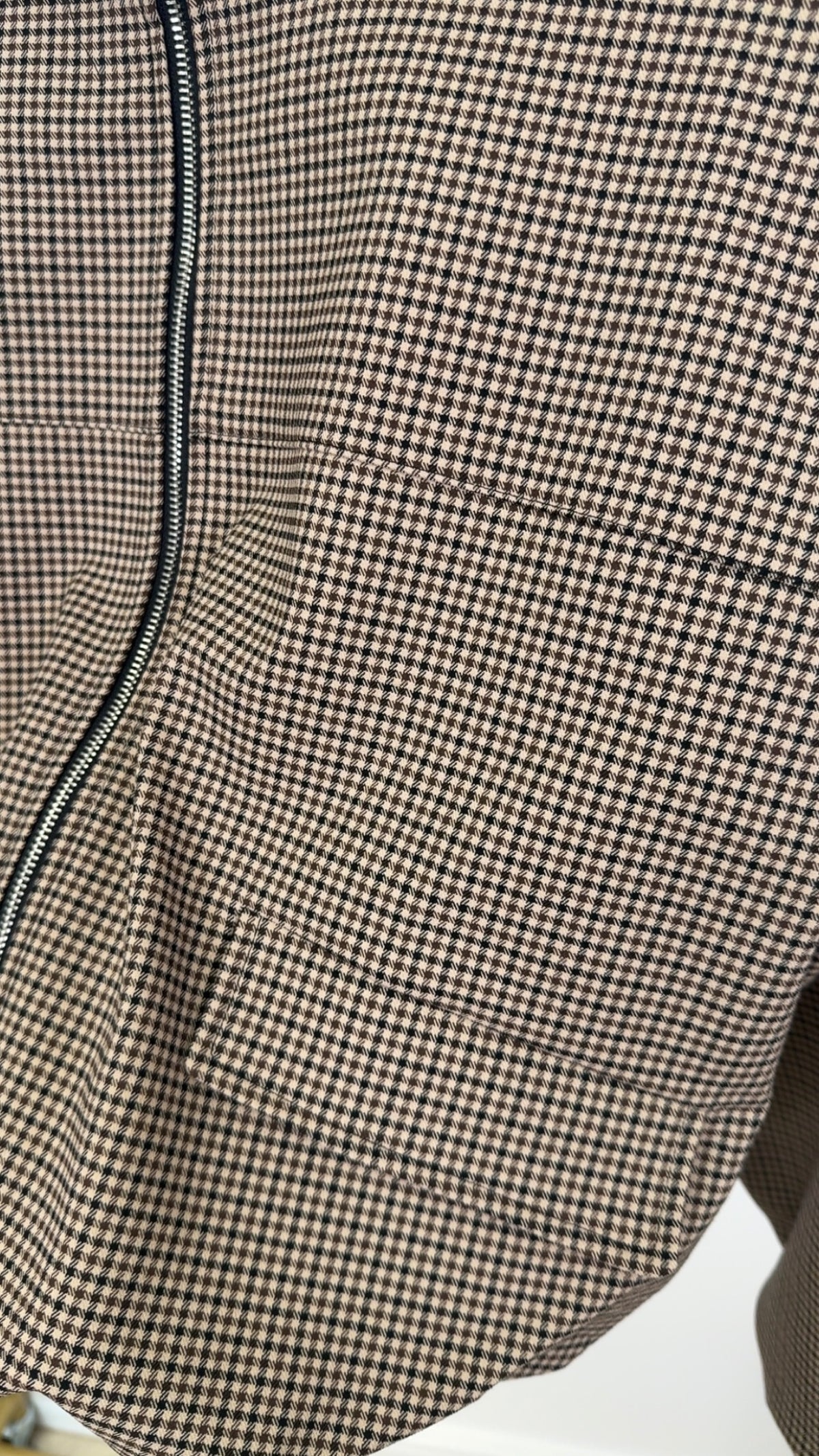 The ‘IVIVI’ Luxe Cropped Chocolate Checkered Zip Jacket