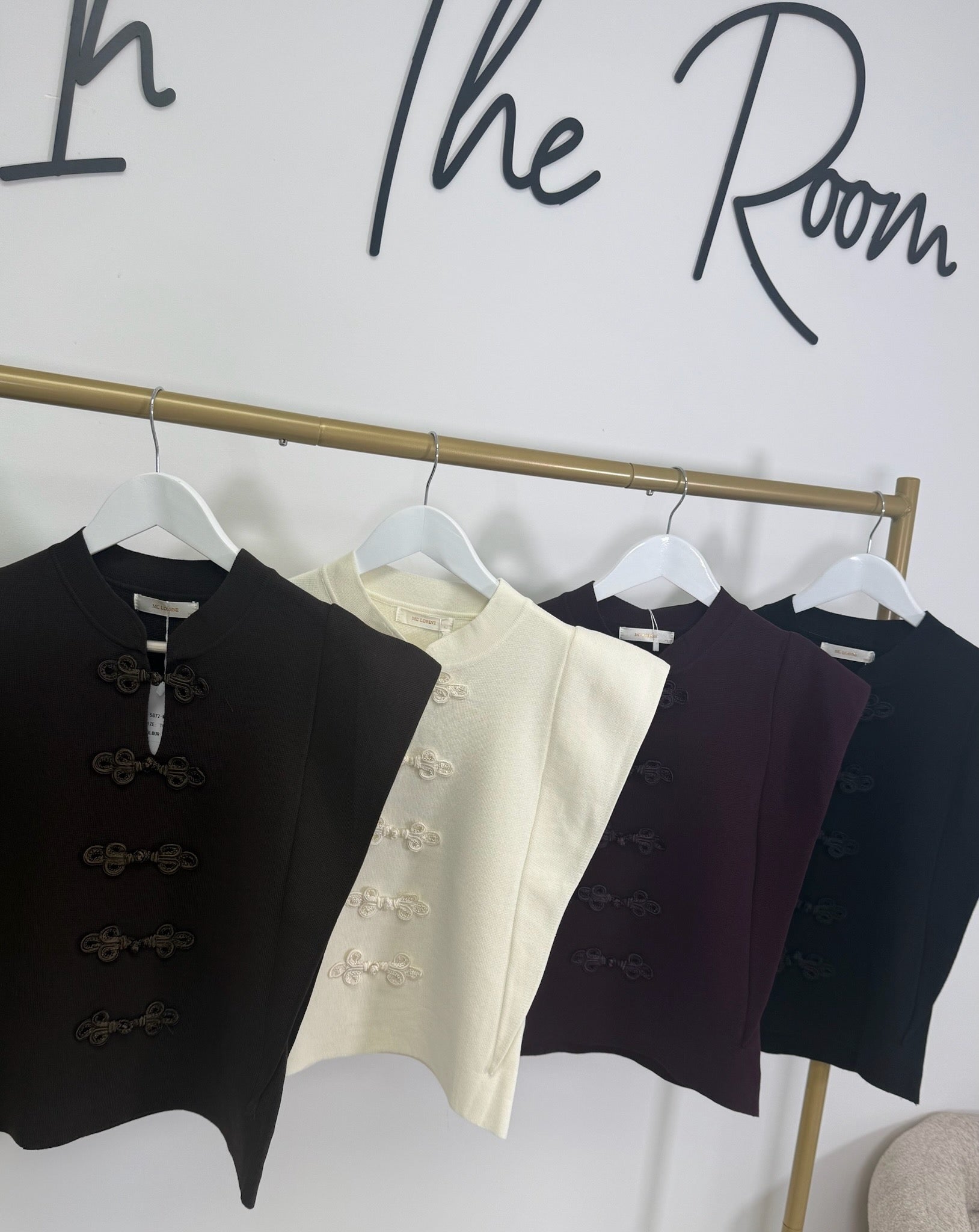 Cream Military Look Frog Button Knit Top