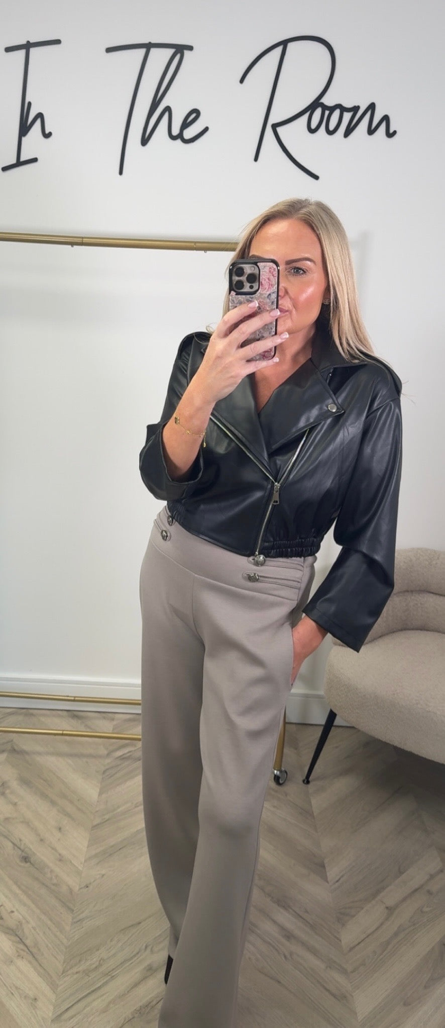 Black Faux-leather Cropped Biker Jacket with Asymmetrical Zip Front