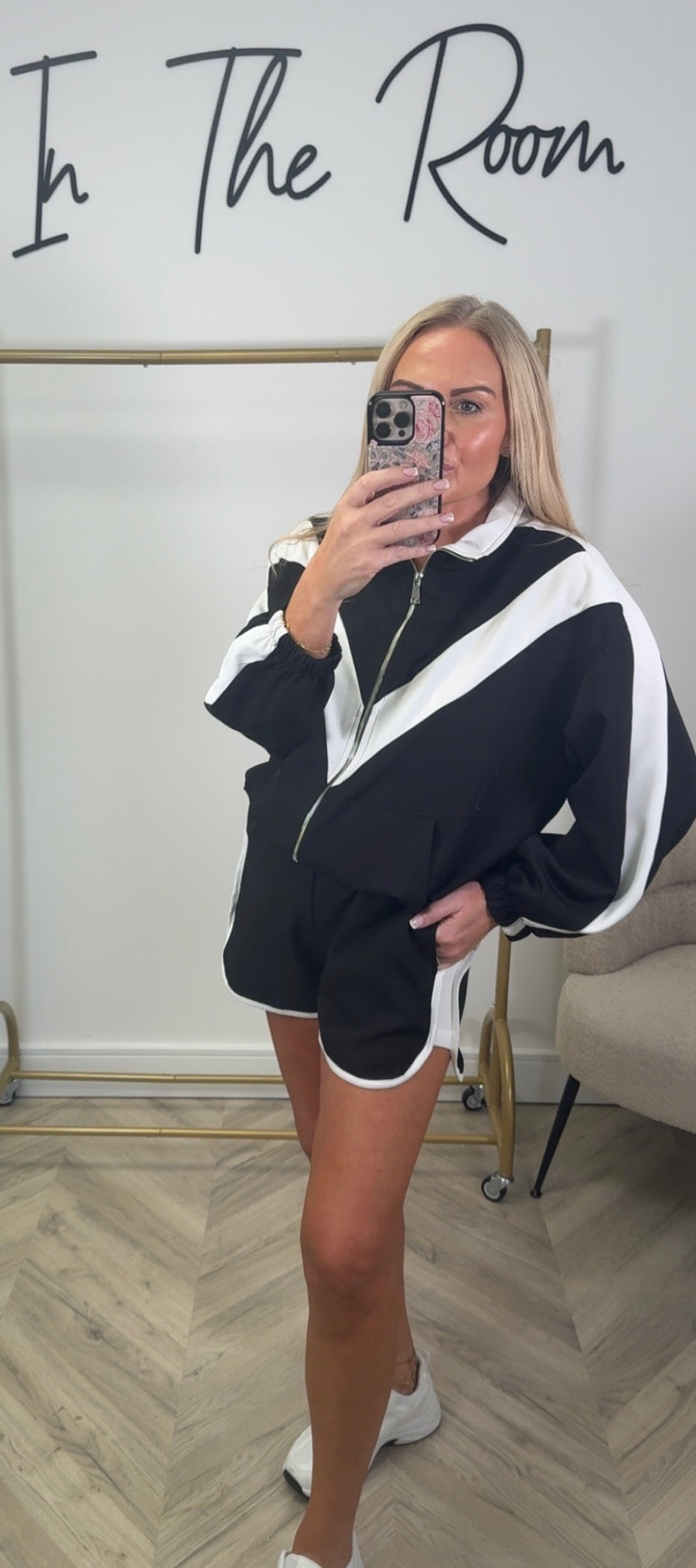 Black Contrast Panel Zip Jacket & Shorts Co-ord Se