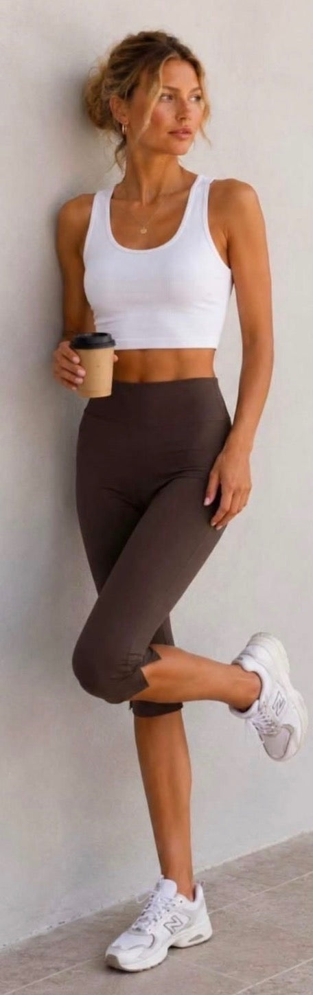 Chocolate Buttery Soft High-Waisted Capri Leggings