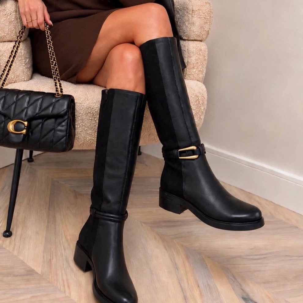 Black Buckle Knee High Boots