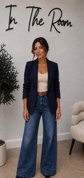 Navy Ruched Arm Blazer
