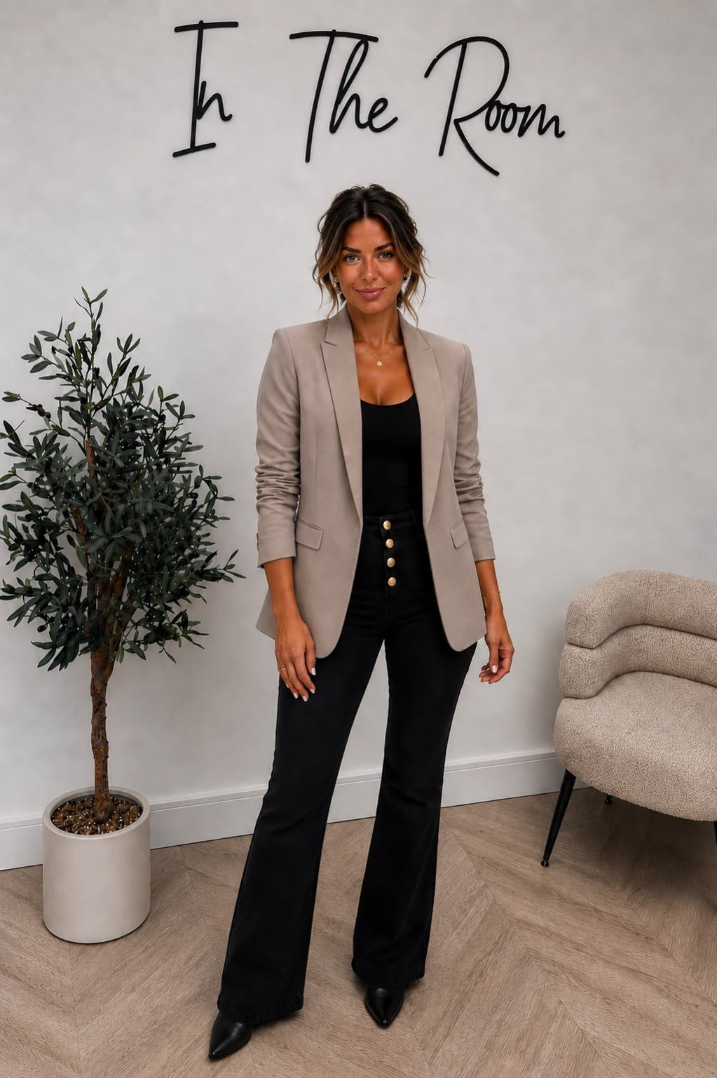 Taupe Ruched Arm Blazer