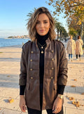 Chocolate Military Button PU Leather Jacket (available in other colours)