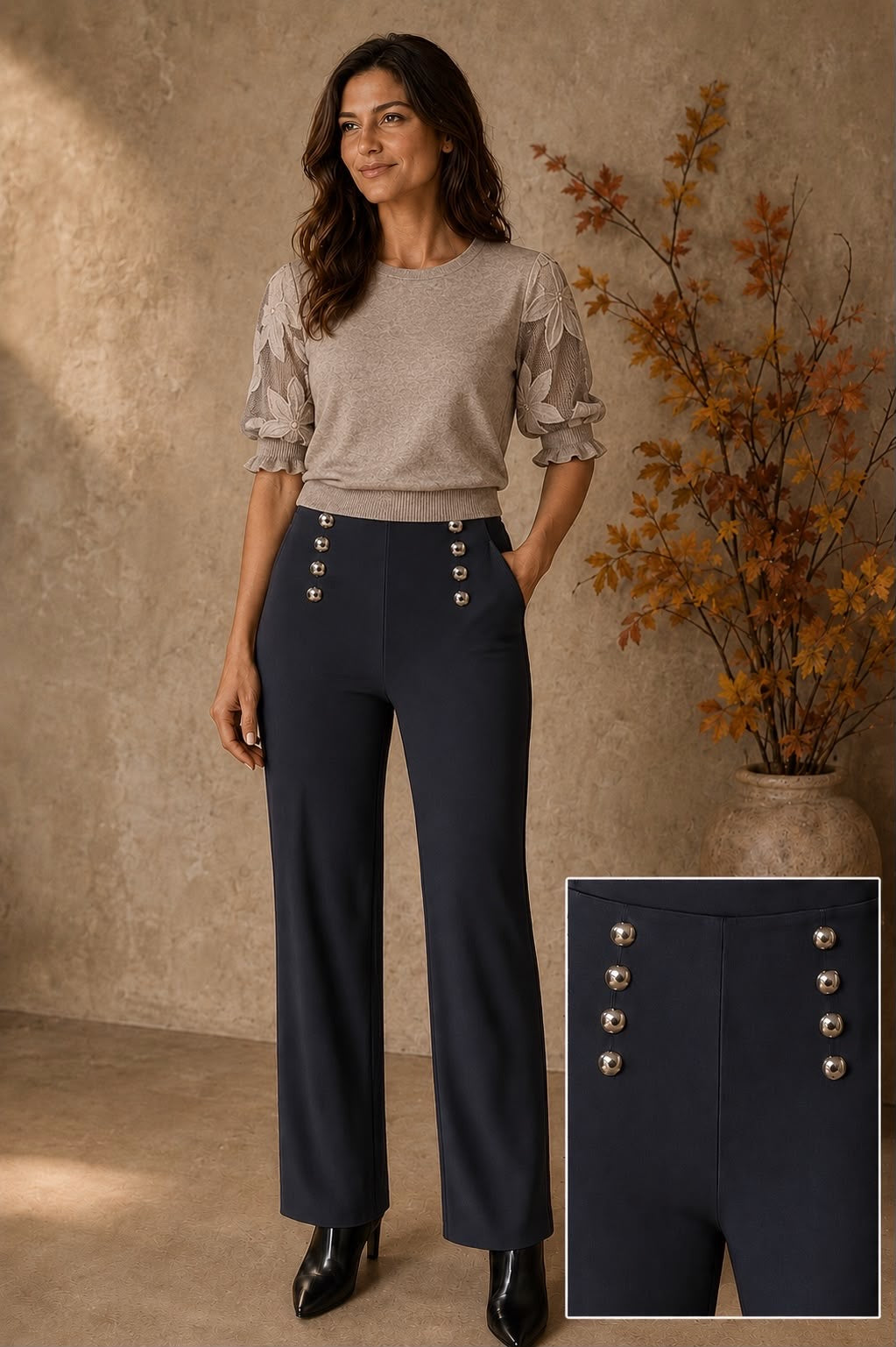 High Waisted Scuba Stretch Wide Leg Trousers
