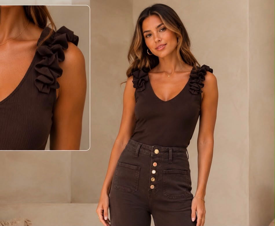 Frill Sleeve Ruffle Vest Top