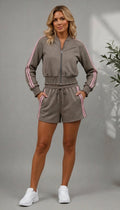 Taupe & Pink Stripe Jacket & Shorts Co-ord Set