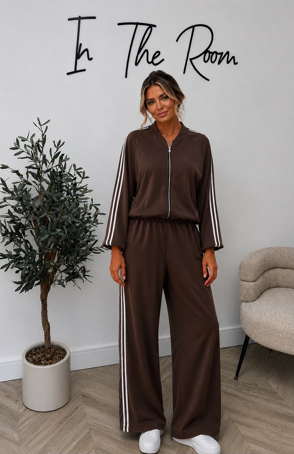 LUXE Bubble Hem Side Stripes Jogger Co-Ord Set