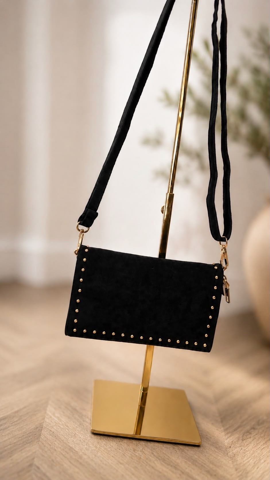 The Faux Suede Studded Envelope Crossbody Bag