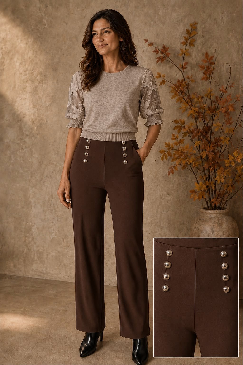 High Waisted Scuba Stretch Wide Leg Trousers