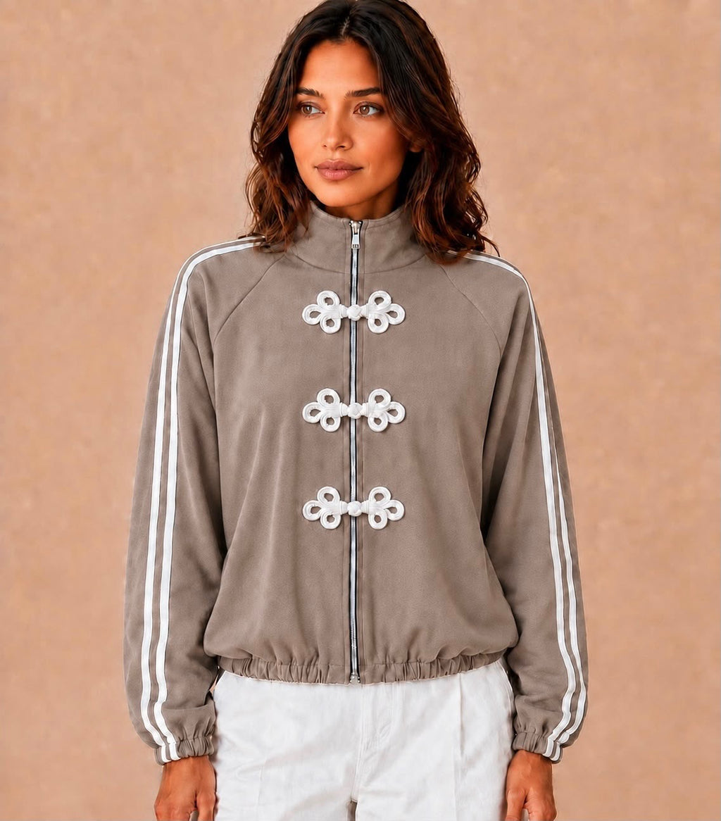 Braided Military Style Detail with Stripe Sleeve Jacket