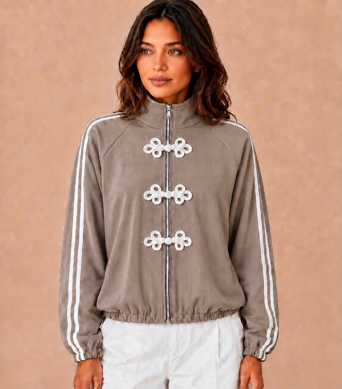 Braided Military Style Detail with Stripe Sleeve Jacket