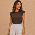 Pleated Cap Sleeve Tee (Shoulder Pad Free)