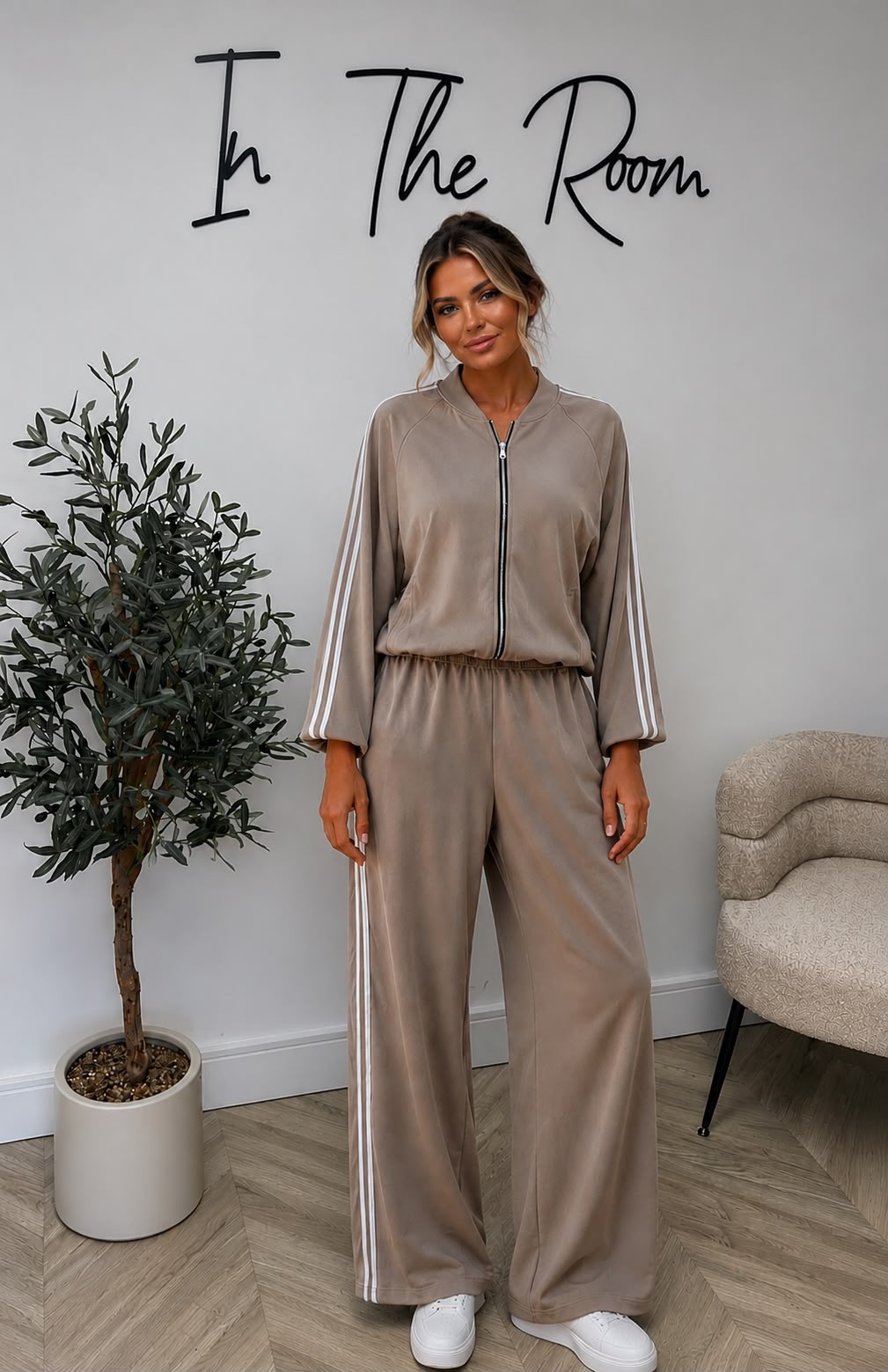 LUXE Bubble Hem Side Stripes Jogger Co-Ord Set