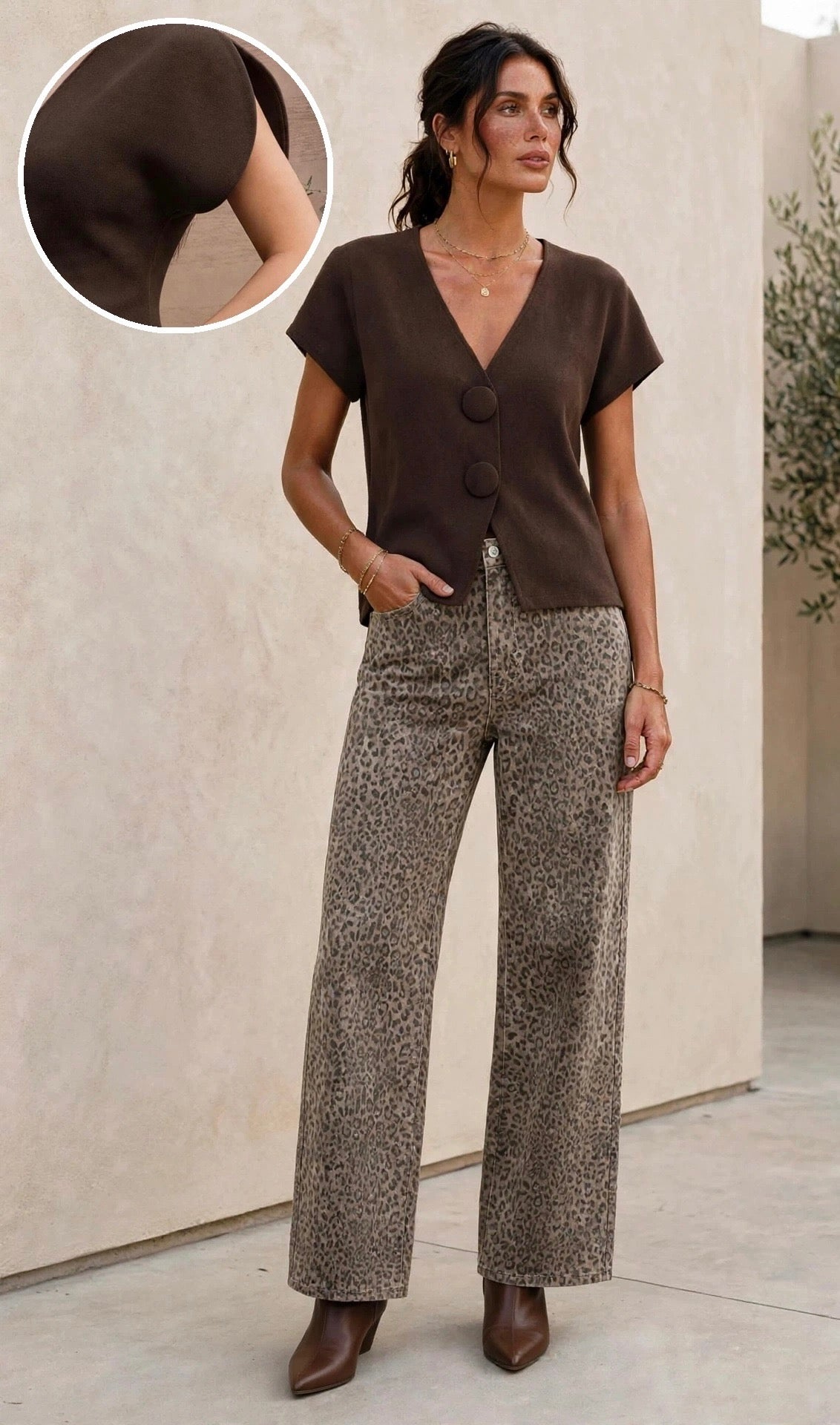 Fitted V Neck Cardigan/Top with Button Detail