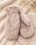 Luxe Light Beige Faux Fur Plush Mittens