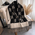 Black and Beige H Print Scarf