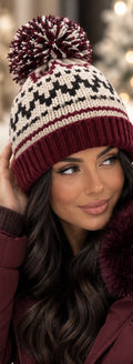 Luxe Burgundy Nordic Print Bobble Hat