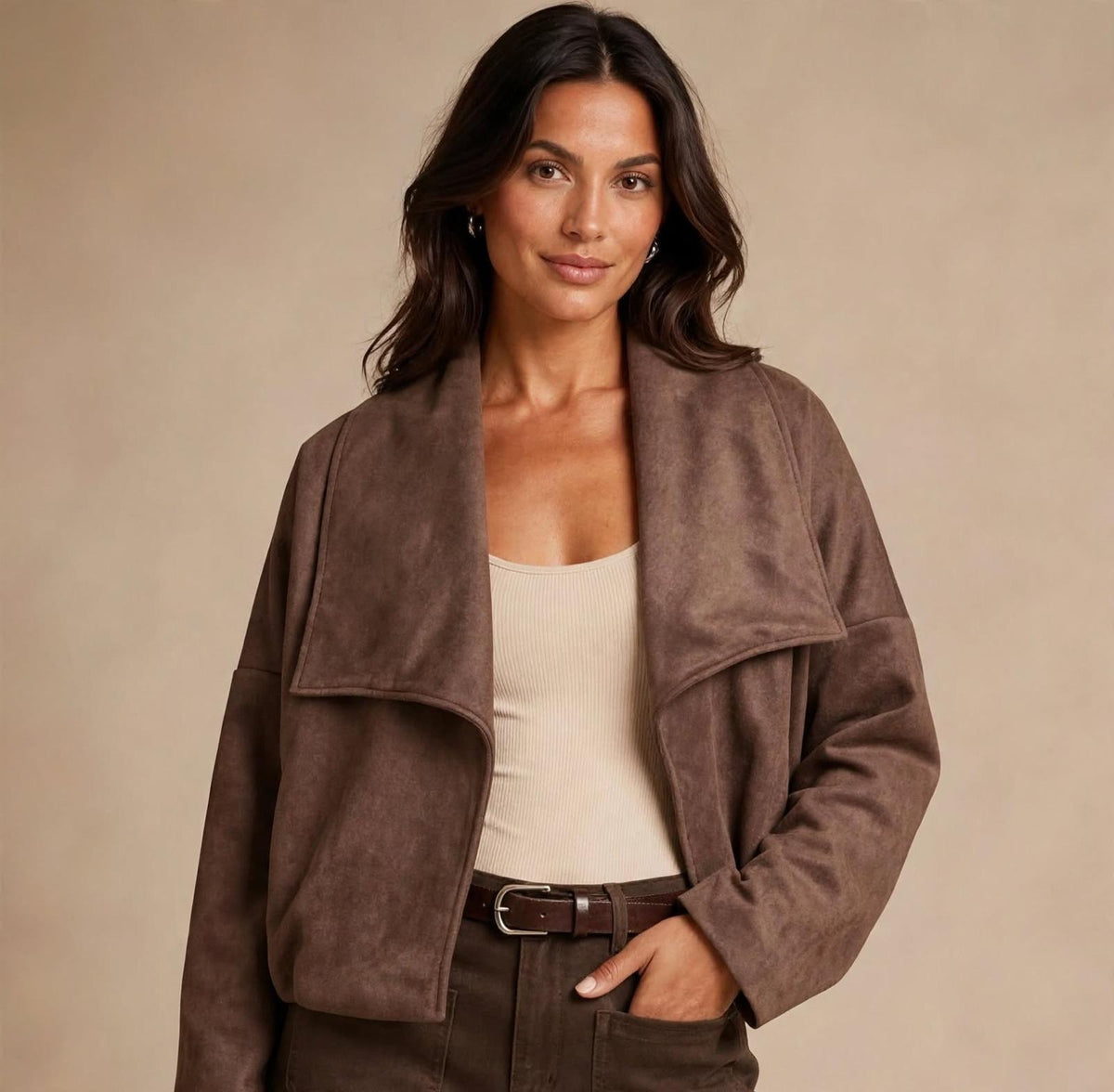 Chocolate Inspired Faux Suede Wrap Jacket (Available in Other Colours)