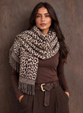 Chocolate Leopard Print Luxe Tassel Scarf