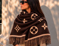 Chocolate and Beige Luxe Four Petal Tassel Scarf